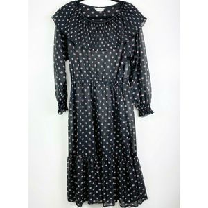 Vintage 70's Judy Wayne Sheer Ruffle Dress roses